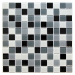 Мозаика стеклянная 30х30х0,35см Grand, бело-серо-черный микс
