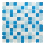 Мозаика стеклянная 30х30х0,35см Sky, бело-голубой микс